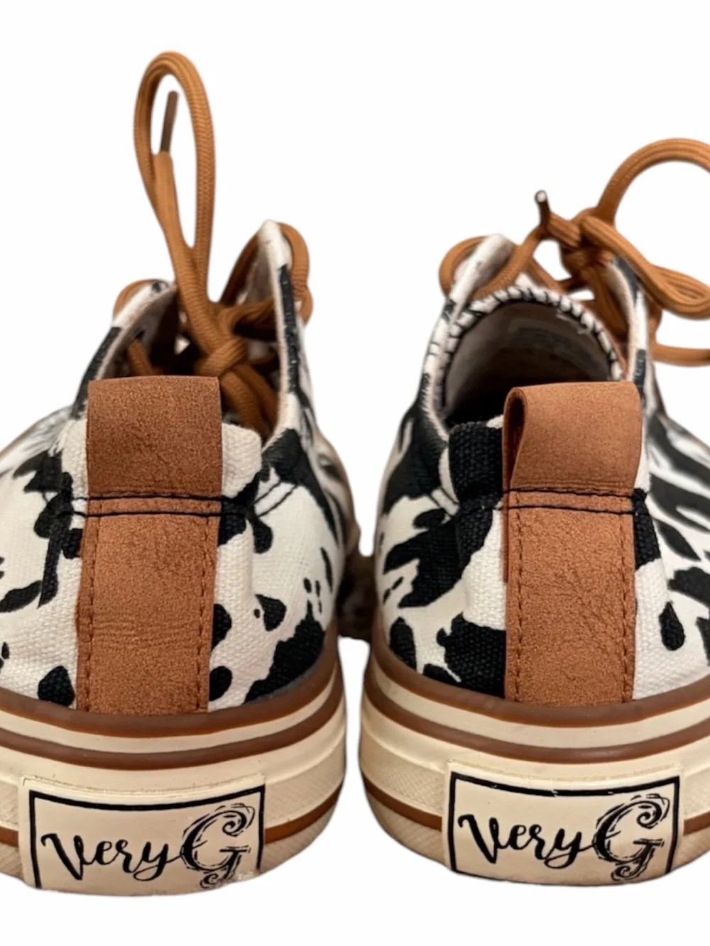 Very G Cow Print Canvas Sneakers Women’s 9 Black White Brown Western Low Top